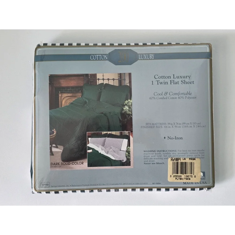 Cotton Luxury 1 Twin Flat Sheet Stripes 200 Threads Classic Green White Soft USA